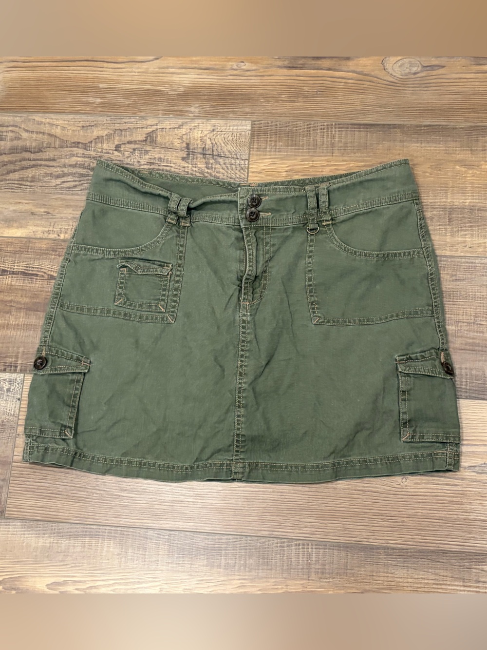 Sonoma Olive Green Cargo utility Mini Skirt Skort linen cotton blend